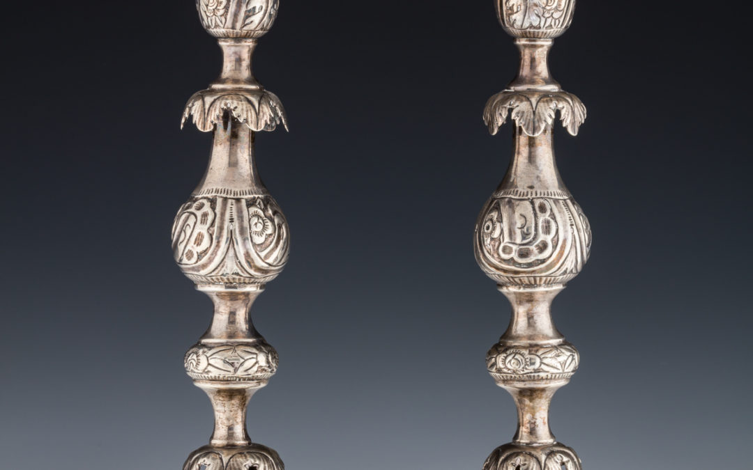 008. A Pair of Large Silver Candlesticks by Shmuel Skarlat