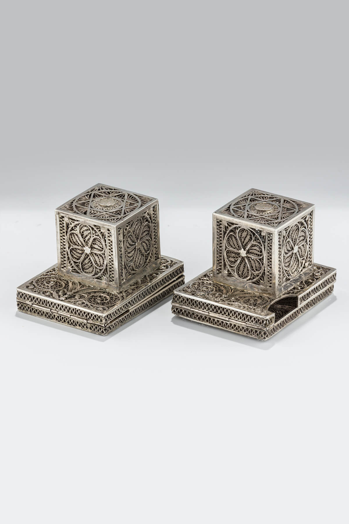 088. An Early Pair of Silver Tefillin Cases by Bezalel