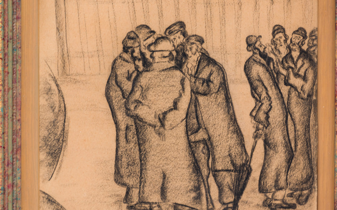 159. Charcoal Drawing by Mane Katz: “Chassidic Men in Conversation”