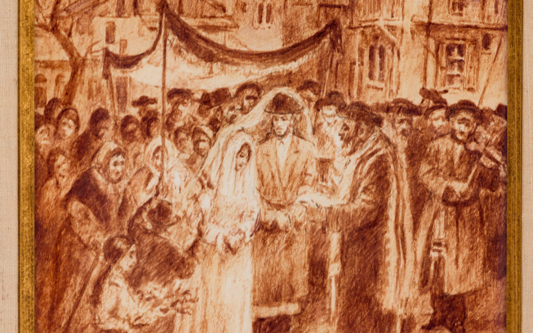 156. Sepia Ink on Paper by Itshak Holtz: “Wedding Scene”