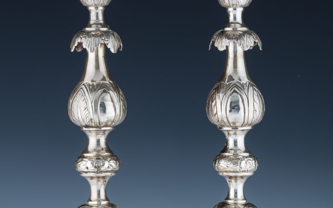 8. A Pair of Large Silver Candlesticks by Shmuel Skarlat