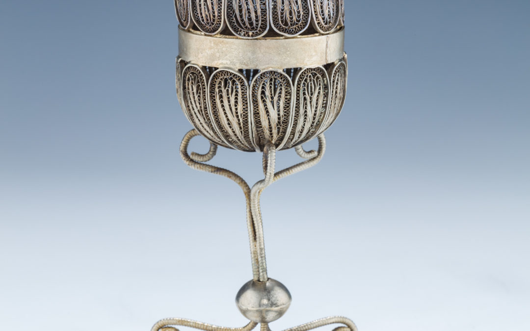 60. A Large Silver Filigree Spice Container