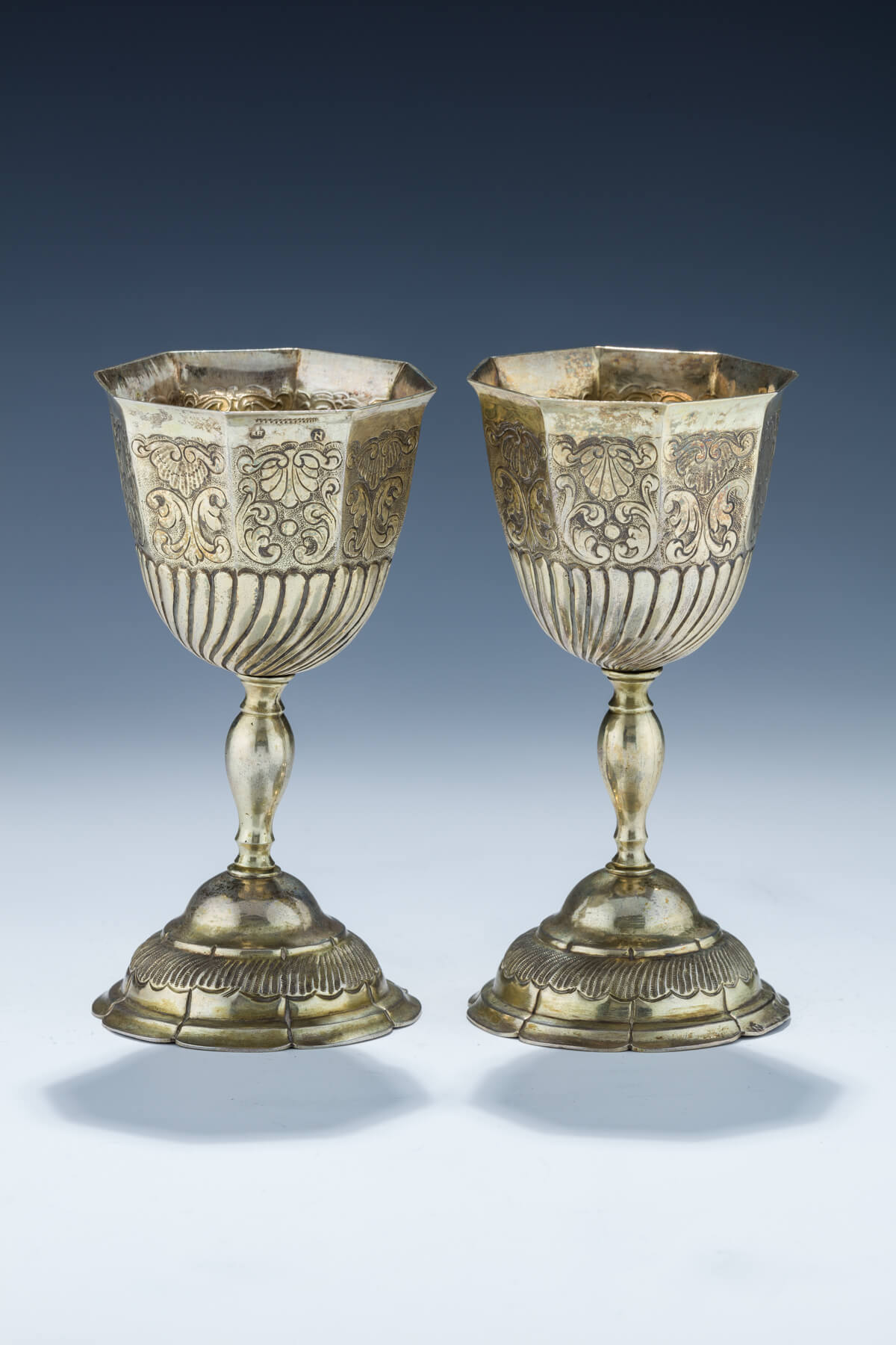 121. A Rare And Important Pair of Gilt Silver Kiddush Goblets