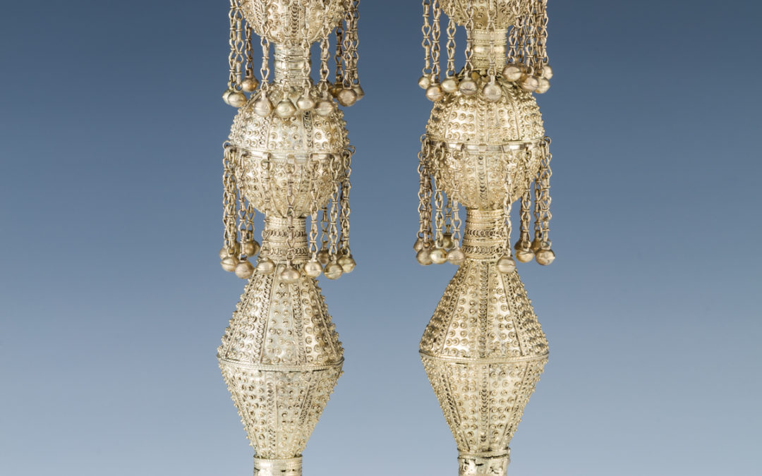 54. A Pair Of Large Gilded Silver Torah Finials