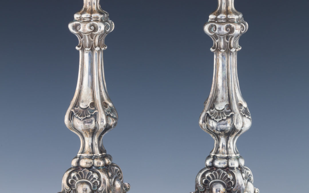 002. A Pair of Very Large Silver Candlesticks