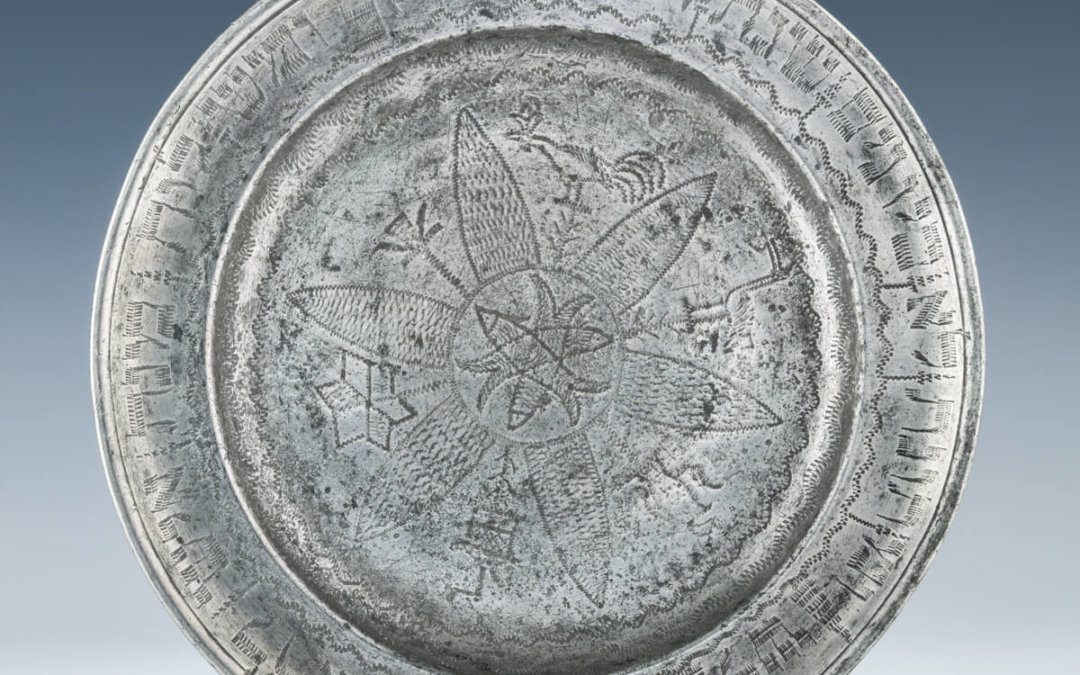 016. AN EARLY PEWTER PURIM DISH