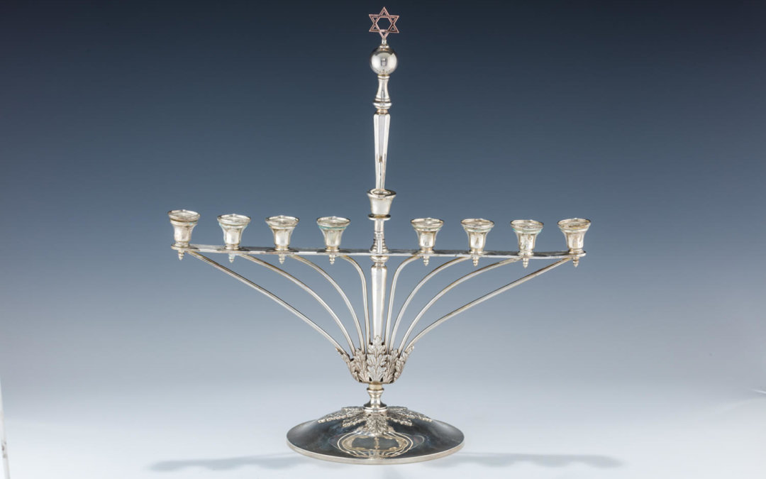 072. A LARGE STERLING SILVER HANUKKAH LAMP BY Mappin and Webb