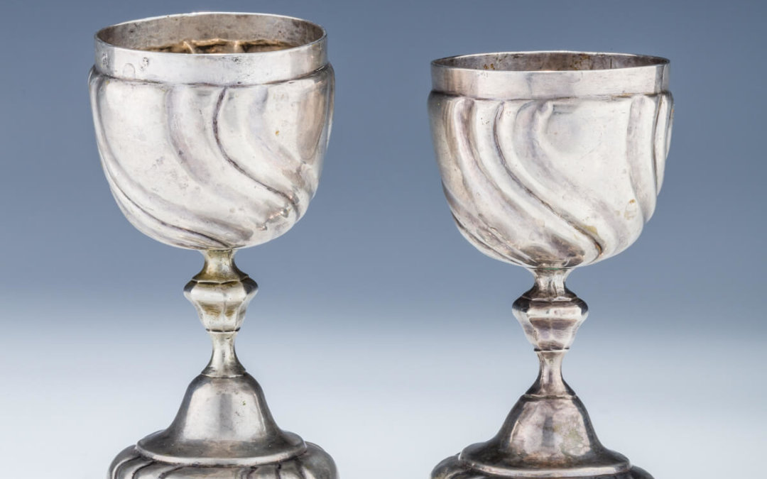 056. A PAIR OF LARGE SILVER KIDDUSH OR WEDDING GOBLETS