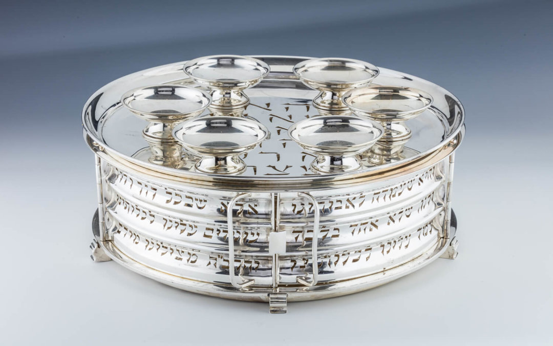 123. A LARGE STERLING SILVER SEDER EQUIPAGE BY LUDWIG WOLPERT