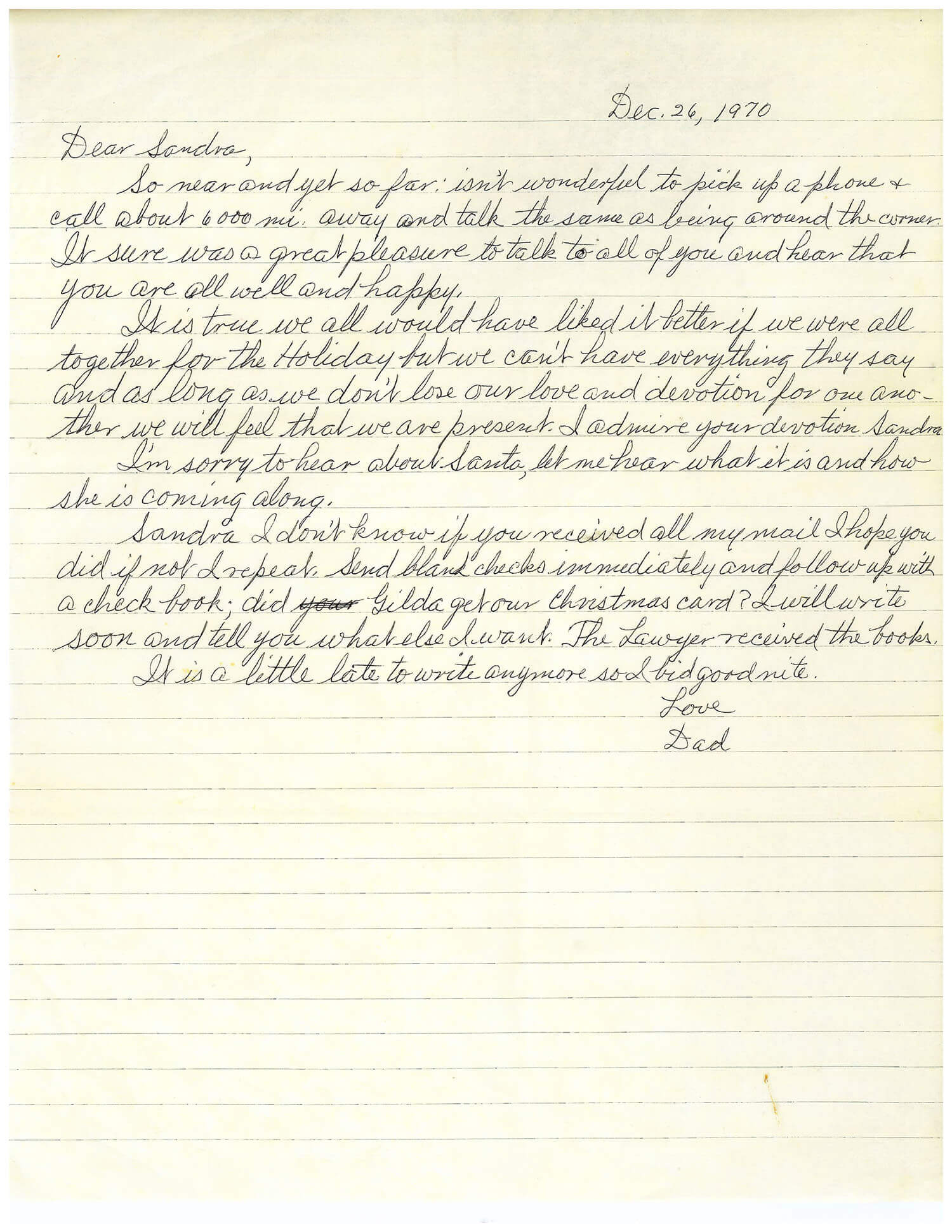 154. A SIGNED LETTER FROM MEYER LANSKY TO HIS DAUGHTER