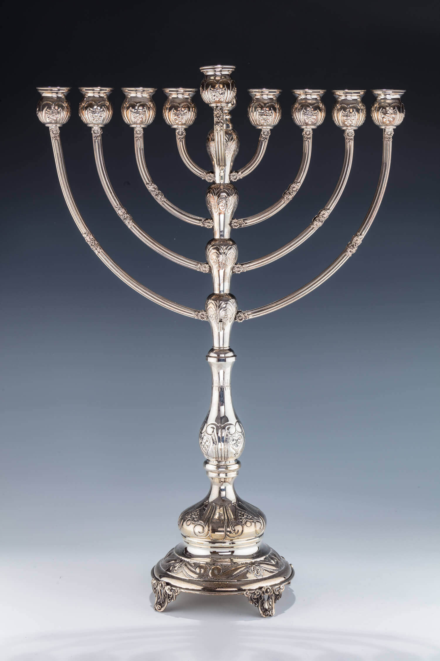 139. A LARGE STERLING SILVER MENORAH