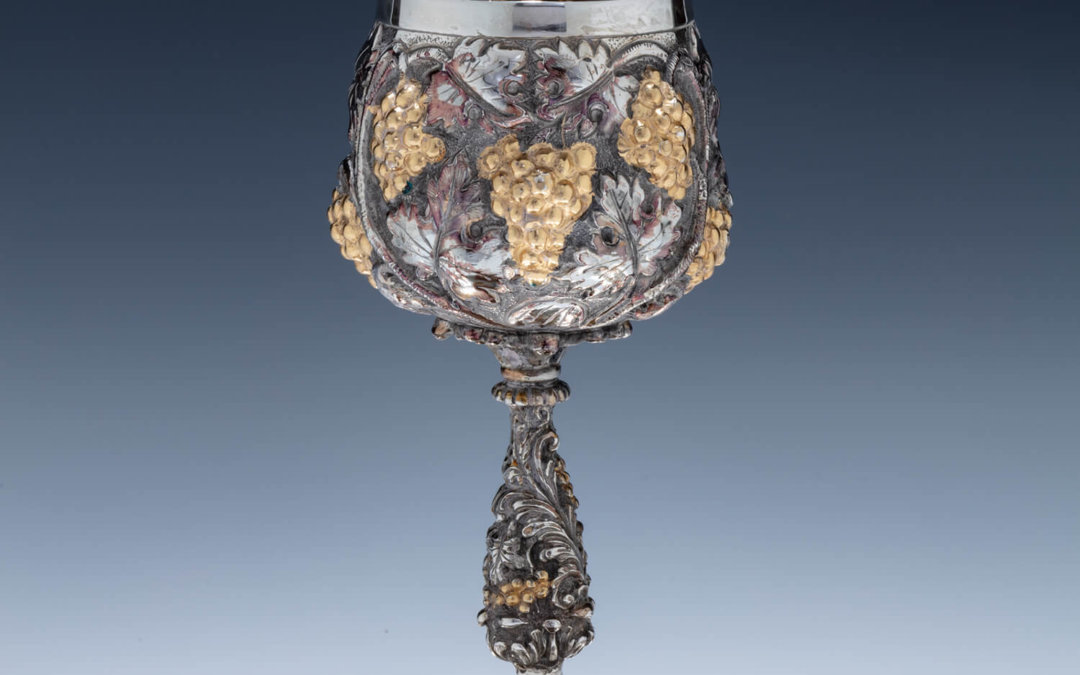 176. A VERY LARGE STERLING SILVER KIDDUSH CUP BY GRAND STERLING