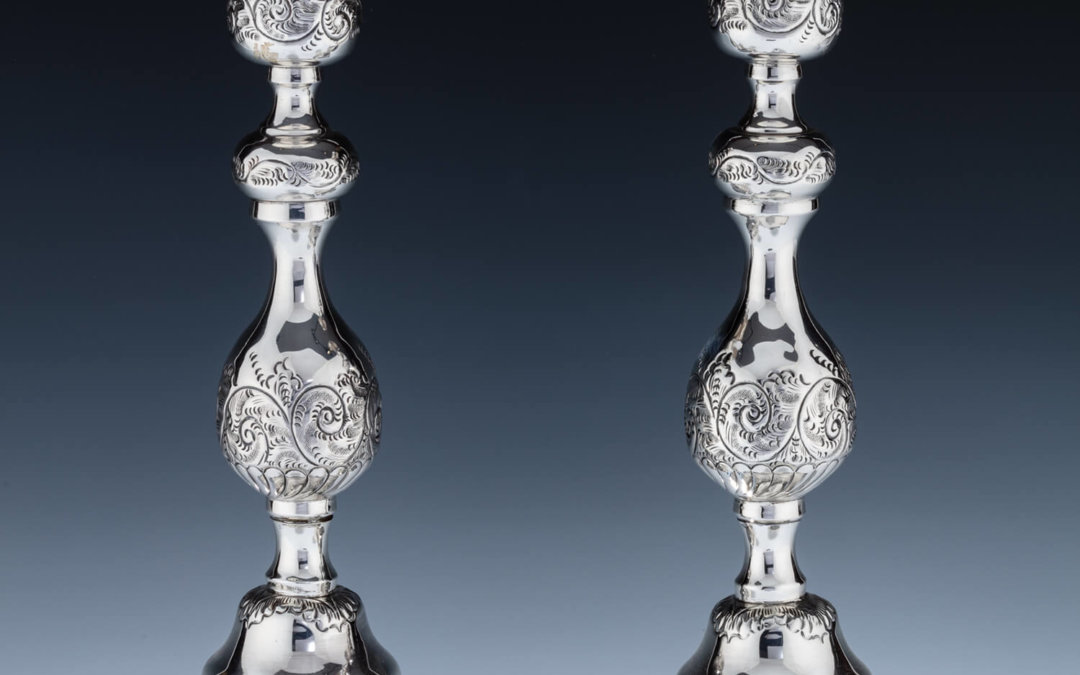 019. A MONUMENTAL PAIR OF STERLING SILVER SABBATH CANDLESTICKS BY MOSHE RUBIN
